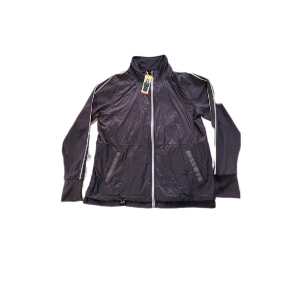 Athletic jacket.  Slash pockets for hands.  Zip front.